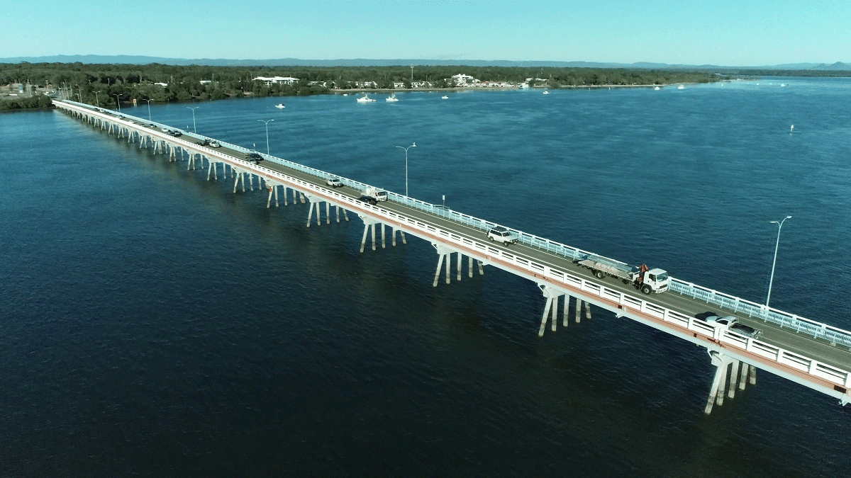 TIle 4 - Birbie Island Bridge planning Overhead of Bribie Island Bridge