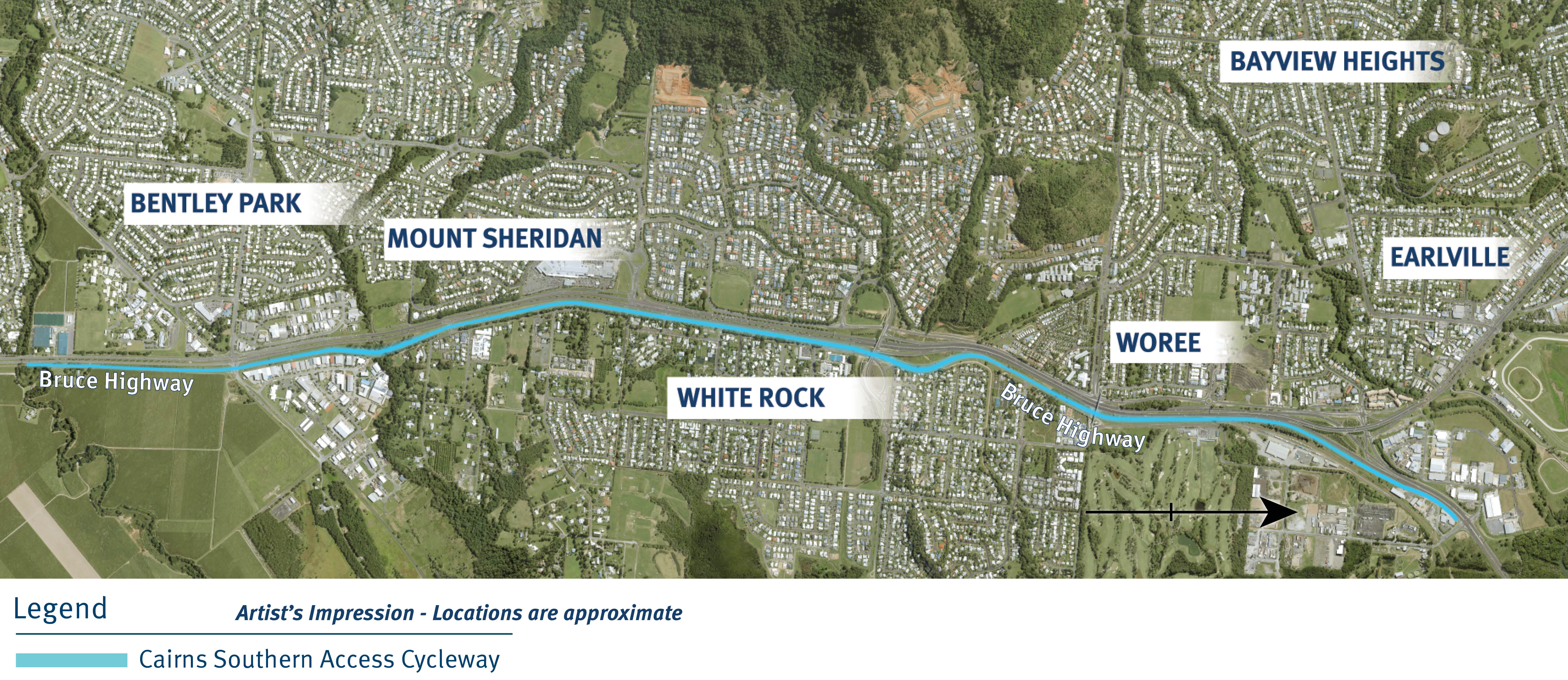 Artist impression of the Cairns Southern Access Cycle Location map