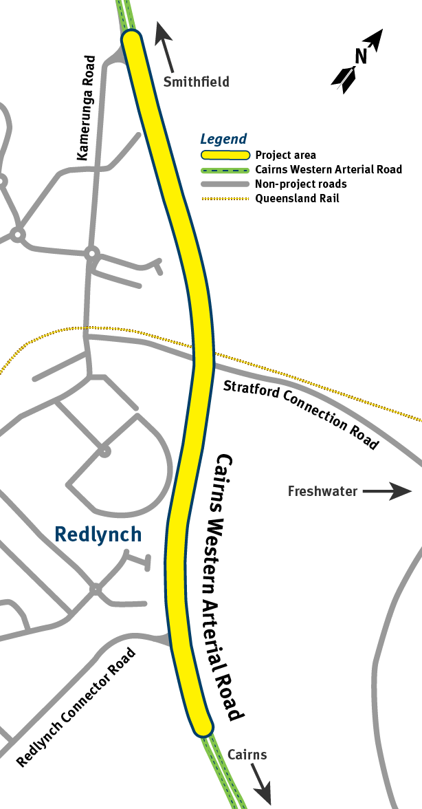 Cairns Western Arterial Road duplication Redlynch Connector Road to Kamerunga Road project map