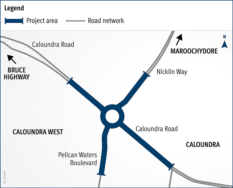 Nicklin Routes Caloundra Road, Nicklin Way, Pelican Waters Boulevard intersection ...