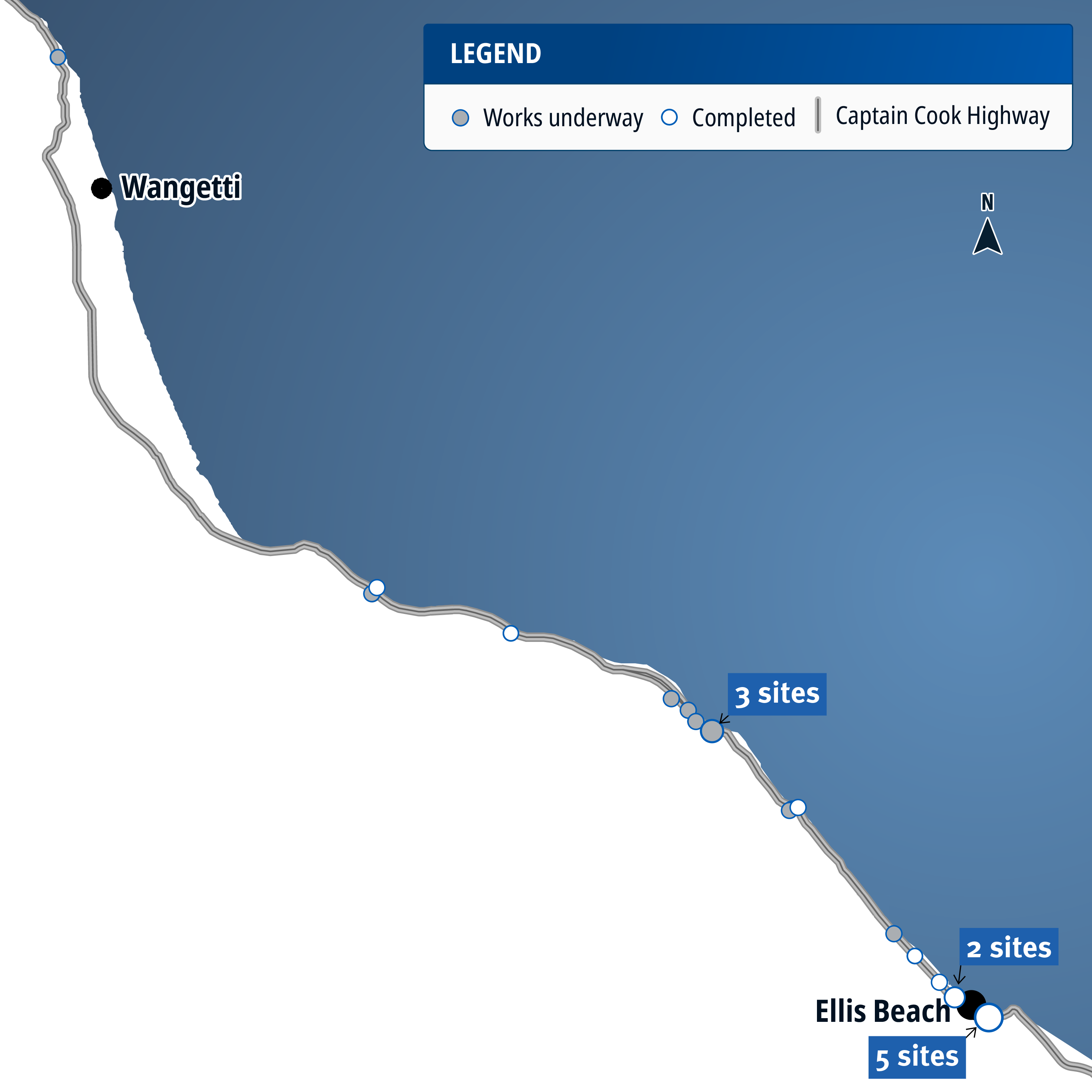 Captain Cook Highway cyclone reconstruction works southern sites map