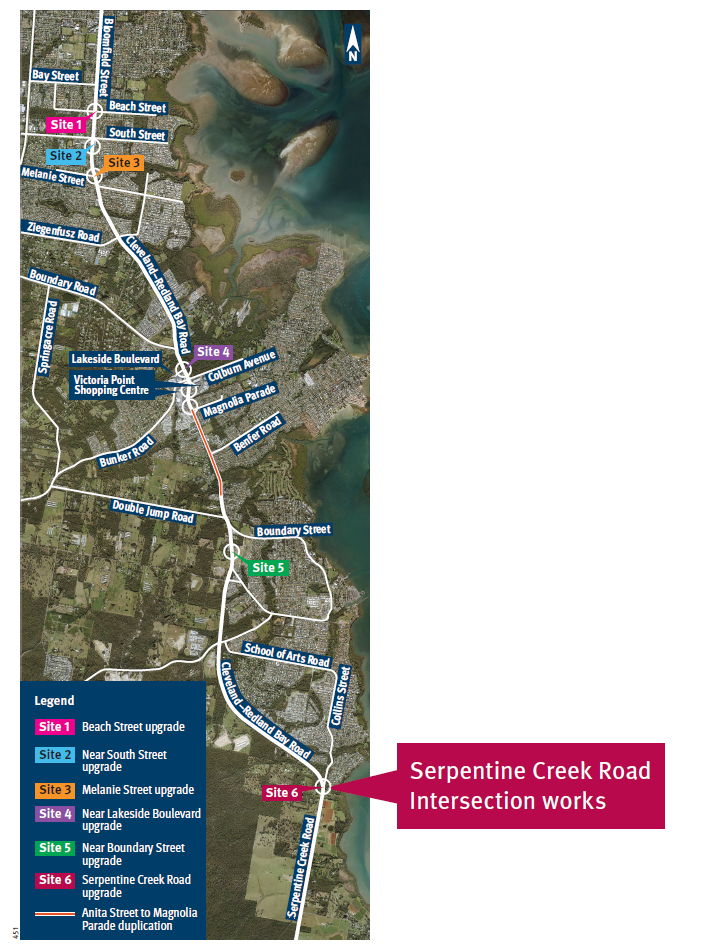 Project map showing works at 6 sites