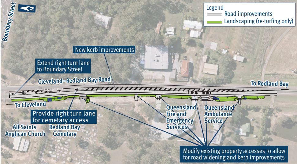 Cleveland Redland Bay Road near Boundary Street upgrade project map outlining work to be undertaken