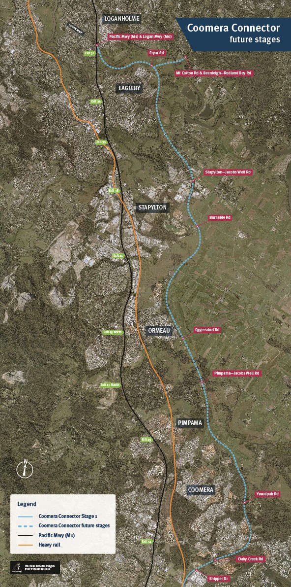Proposed route for Coomera Connector future stages section