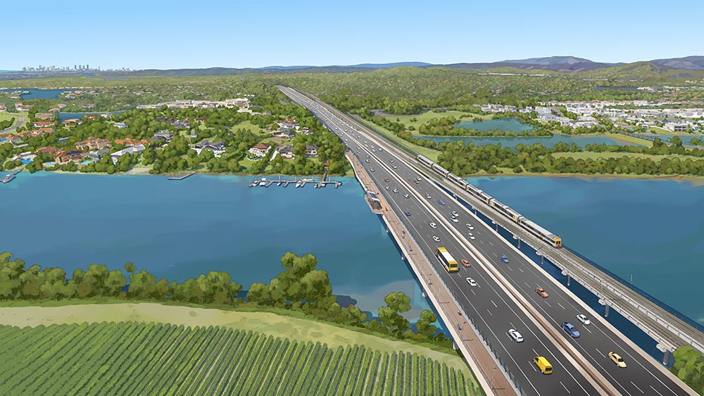 Artist's impression of a road crossing a river