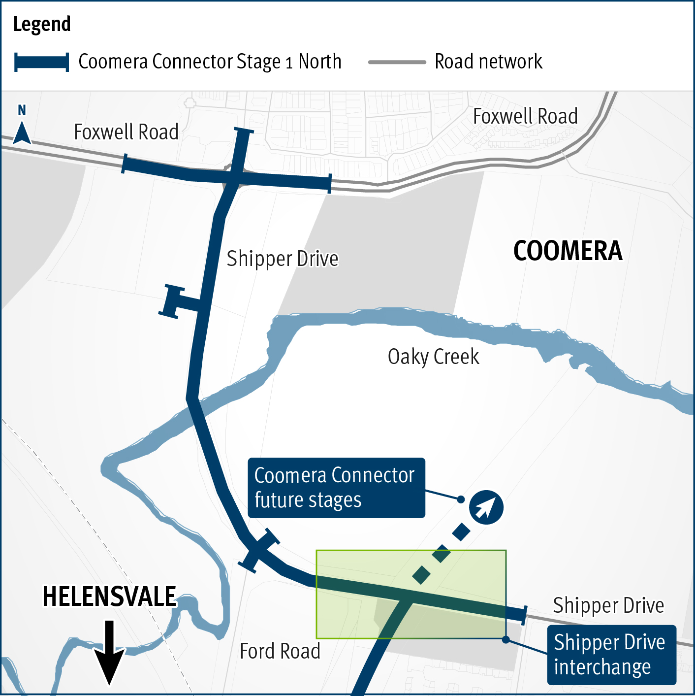 Project location map highlights where the Coomera Connector will connect with Shipper Drive.