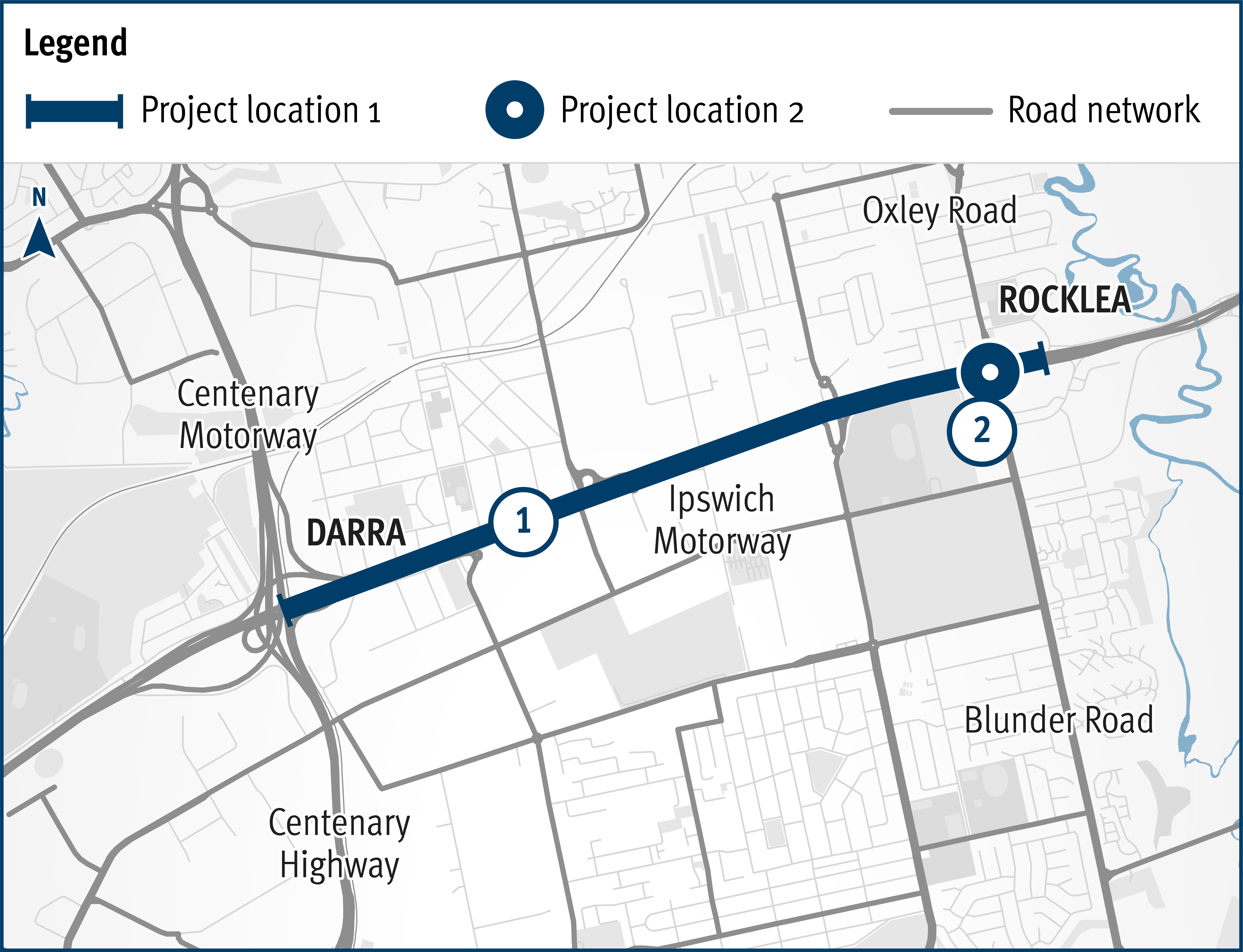 Cunningham Arterial Road Ipswich Motorway Rocklea to Darra remaining sections location map