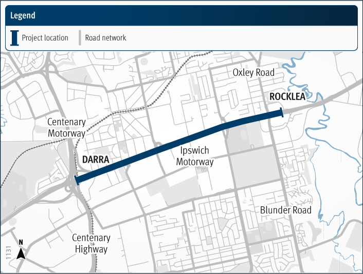 Cunningham Arterial Road Ipswich Motorway Rocklea to Darra remaining sections location map