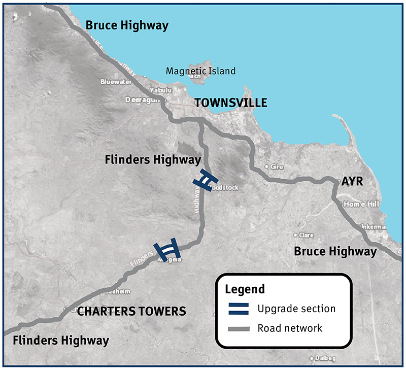 New Flinders Highway overtaking lanes project location map.