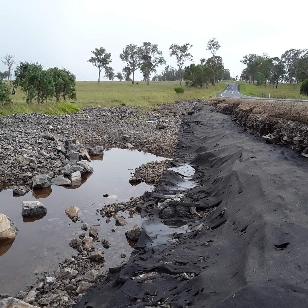 Flood damage at Burnett Highway between Nanango and Goomeri
