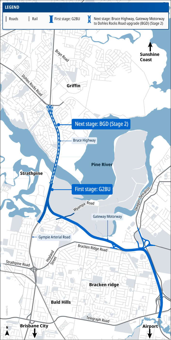 Gateway Motorway Bruce Highway Upgrade project map