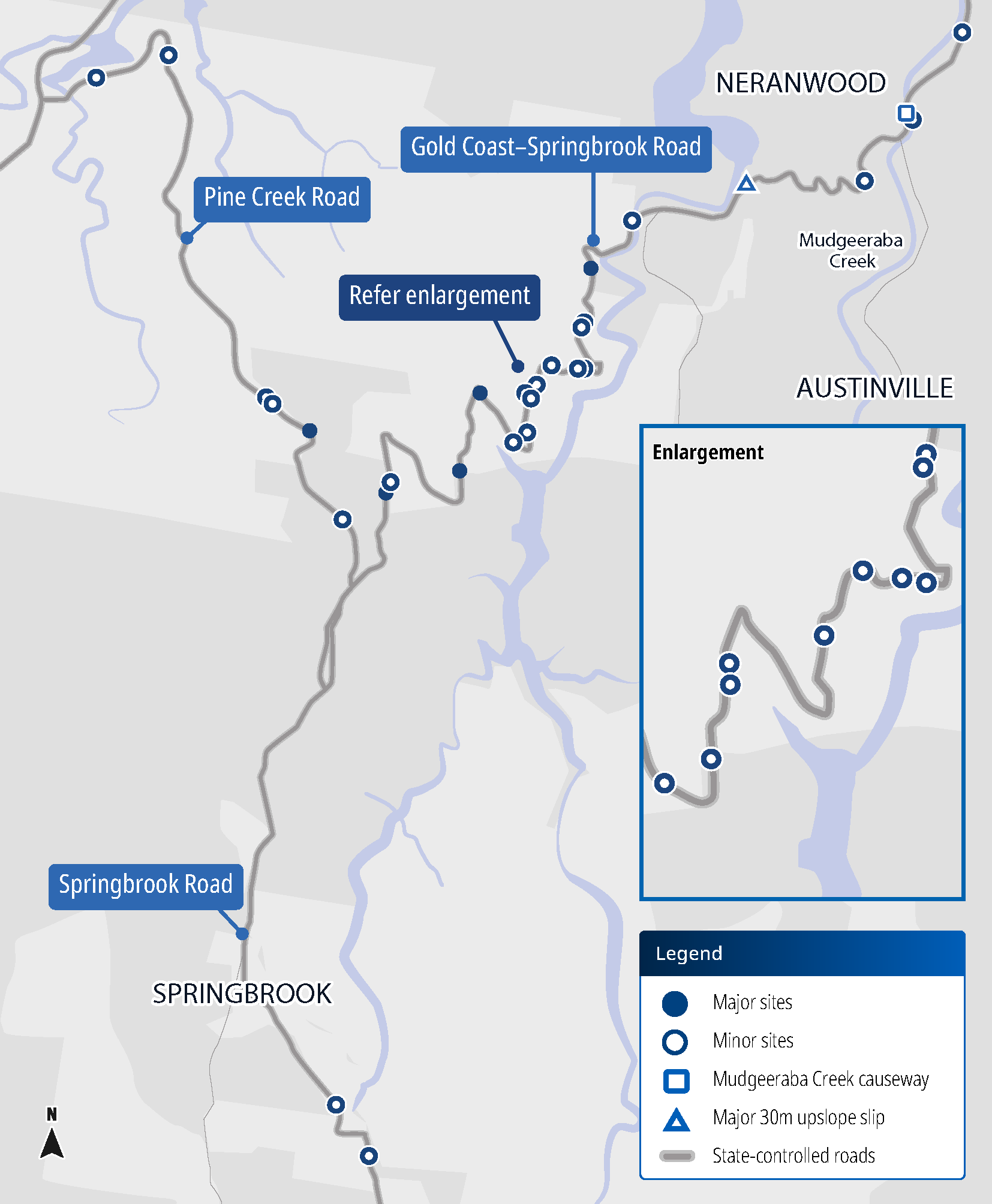 Map of upcoming restoration works at Gold Coast-Springbrook Road.
