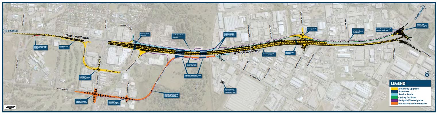 Ipswich Motorway Upgrade design map March 2019