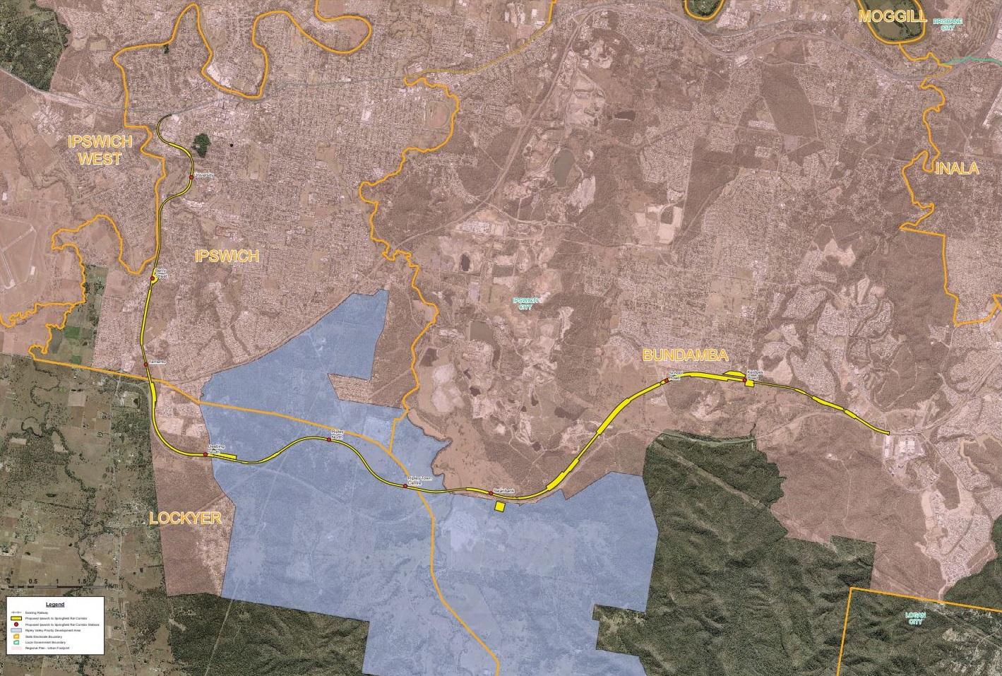 Ipswich to Springfield Public Transport Corridor Study alignment and proposed station map