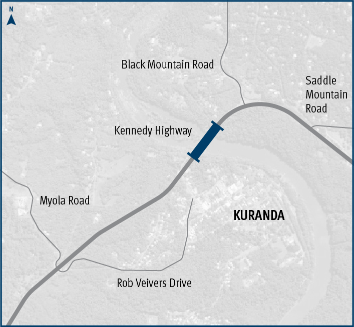 Map showing Barron River bridge, located near Kuranda