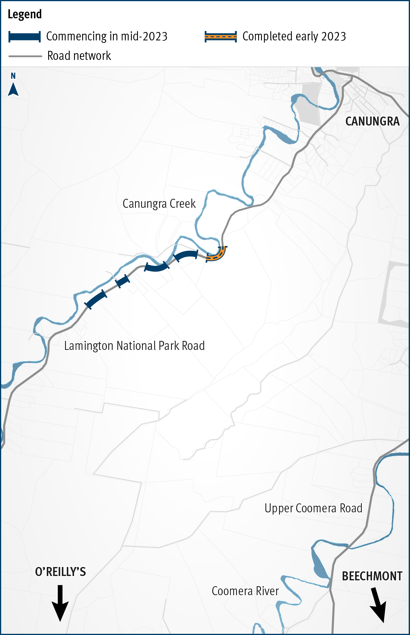 Lamington National Park Road Disaster Recovery Funding Arrangements reconstruction works  showing location of work in section A
