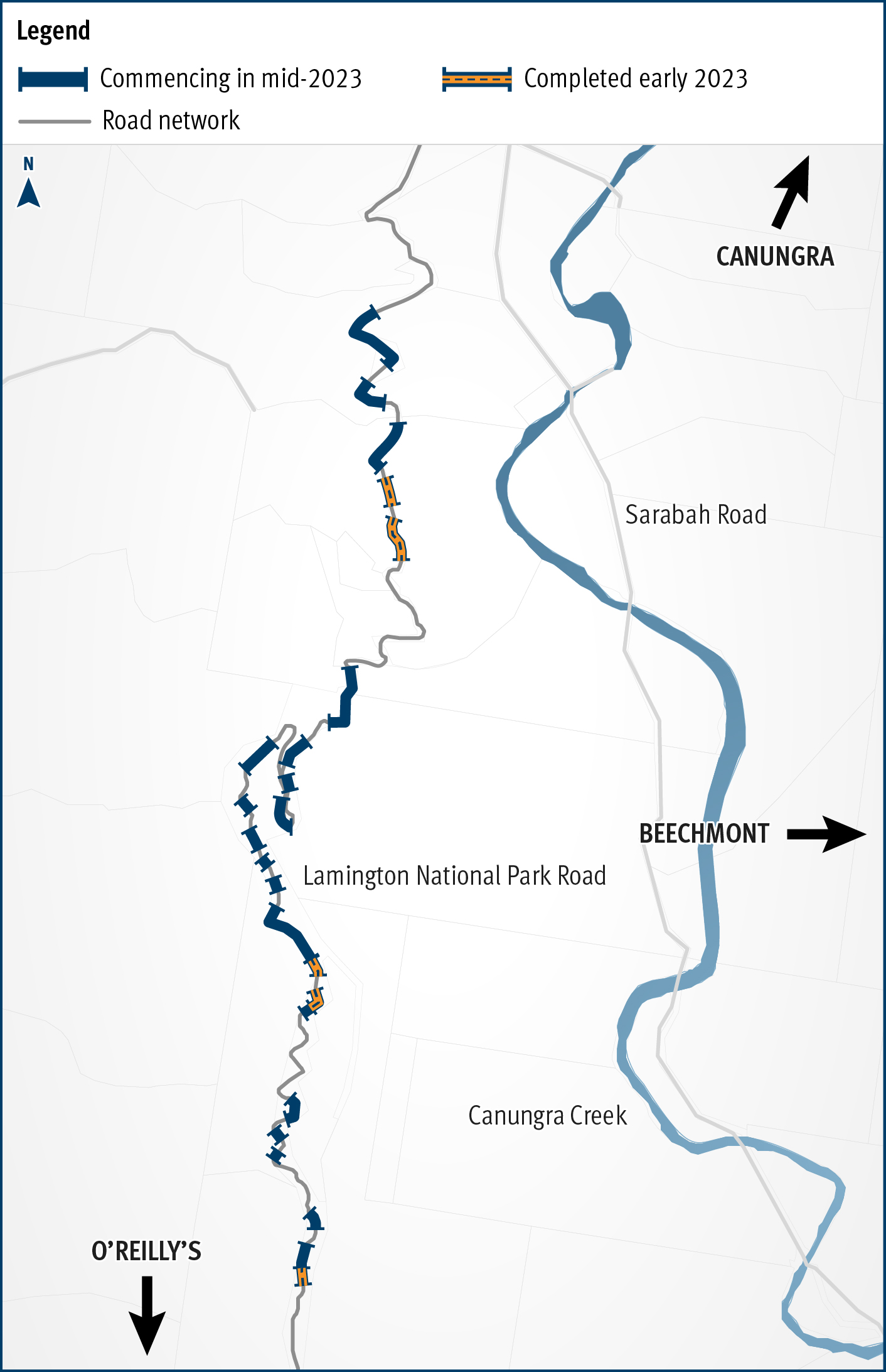 Lamington National Park Road Disaster Recovery Funding Arrangements reconstruction works  showing location of work in section B