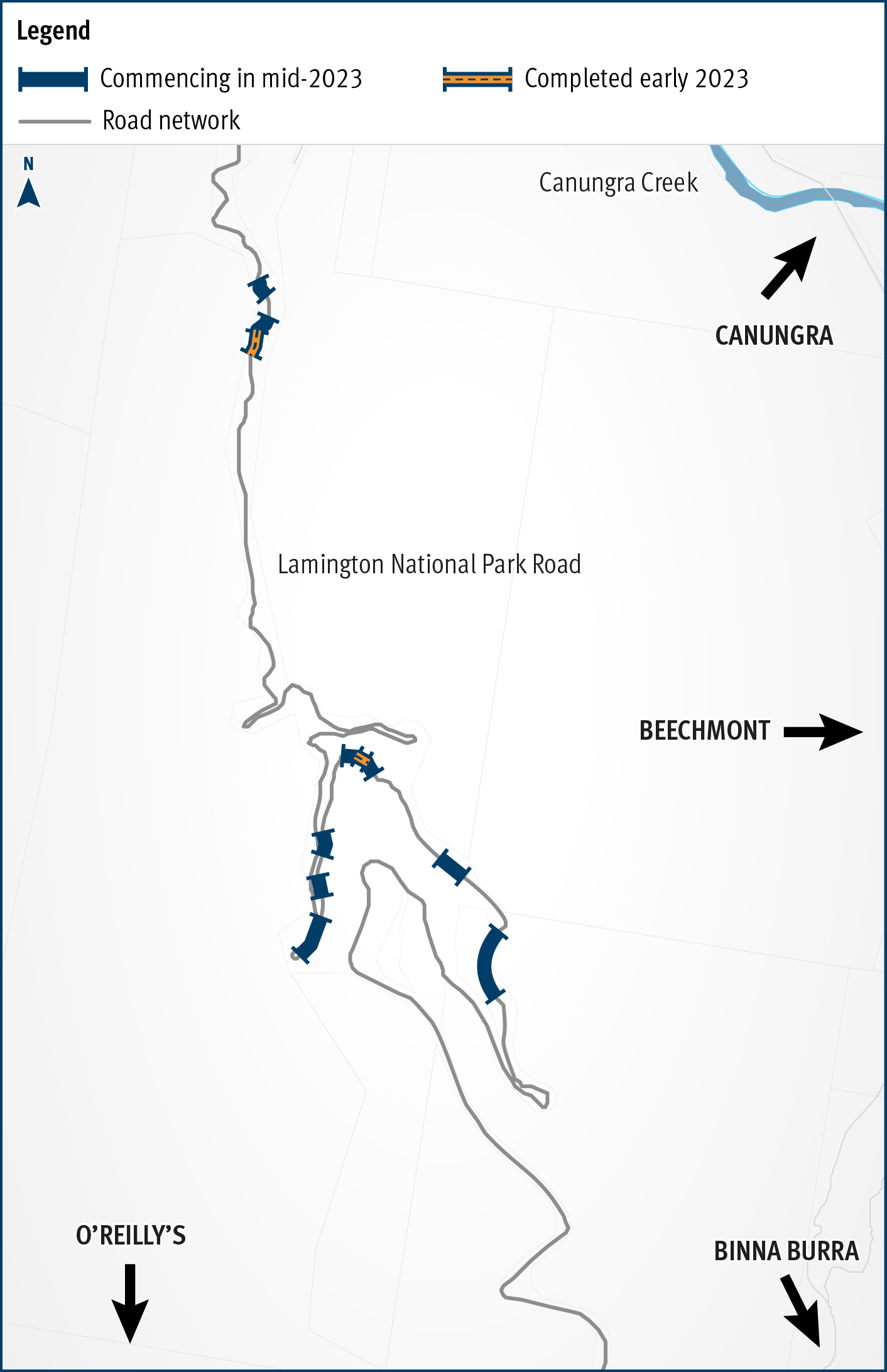 Lamington National Park Road Disaster Recovery Funding Arrangements reconstruction works  showing location of work in section C