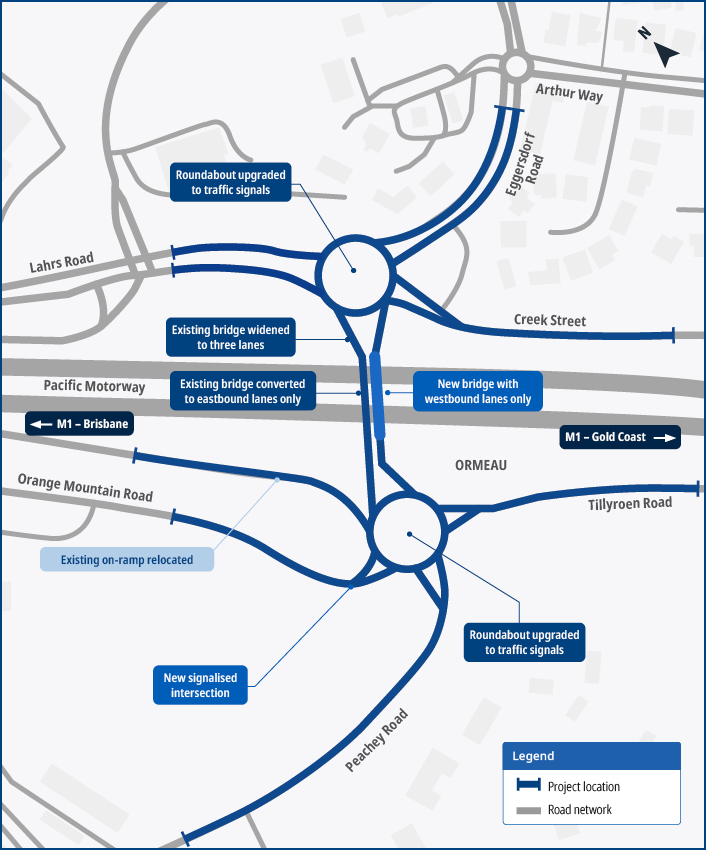 M1Pacific Motorway Exit 45 North Ormeau design and pre-construction project location map