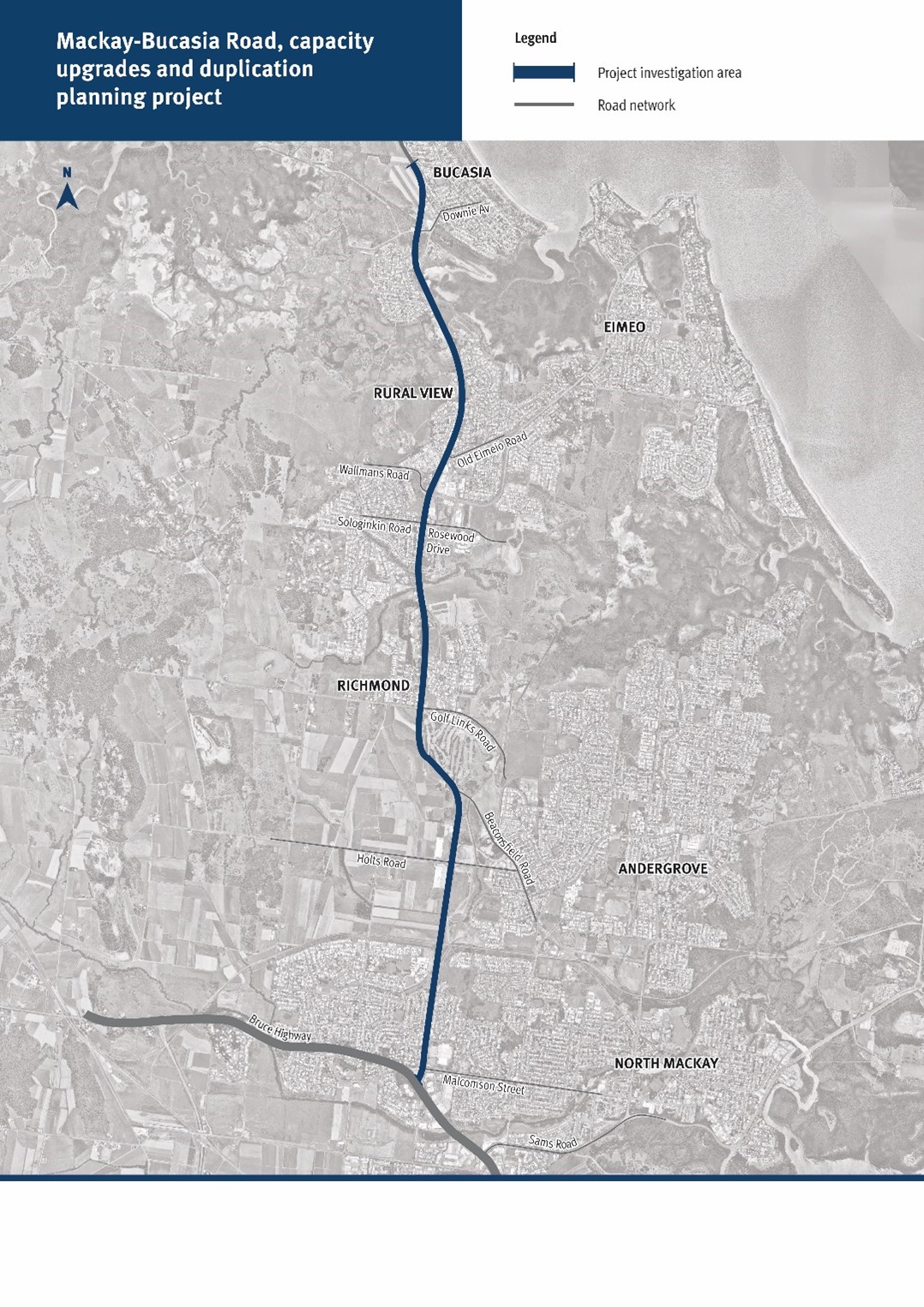 Mackay – Bucasia Road, capacity upgrades and duplication planning project map