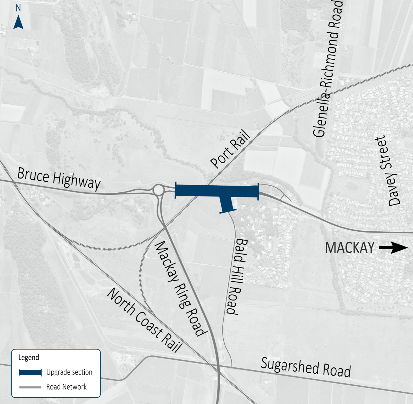 Map showing the location of the Mackay Ring Road to Bald Hill Road Connection 