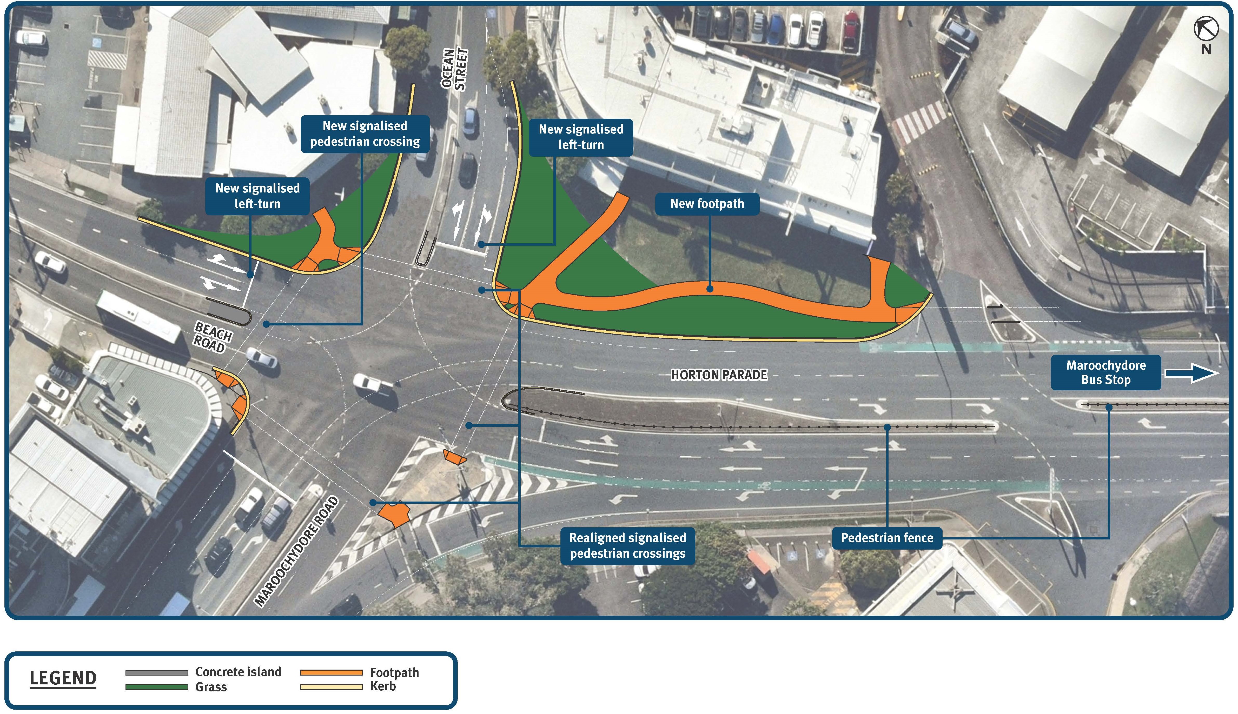 Artist impression of the proposed design layout for Maroochydore Mooloolaba Road and Ocean Street intersection