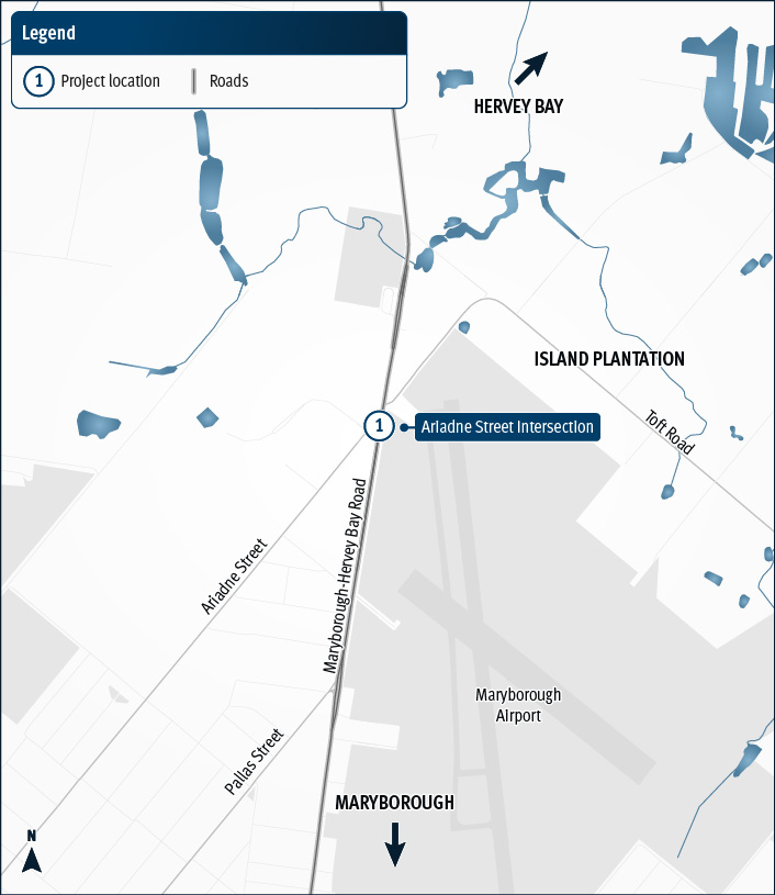 map showing project location of Maryborough–Hervey Bay Road and Ariadne Street intersection
