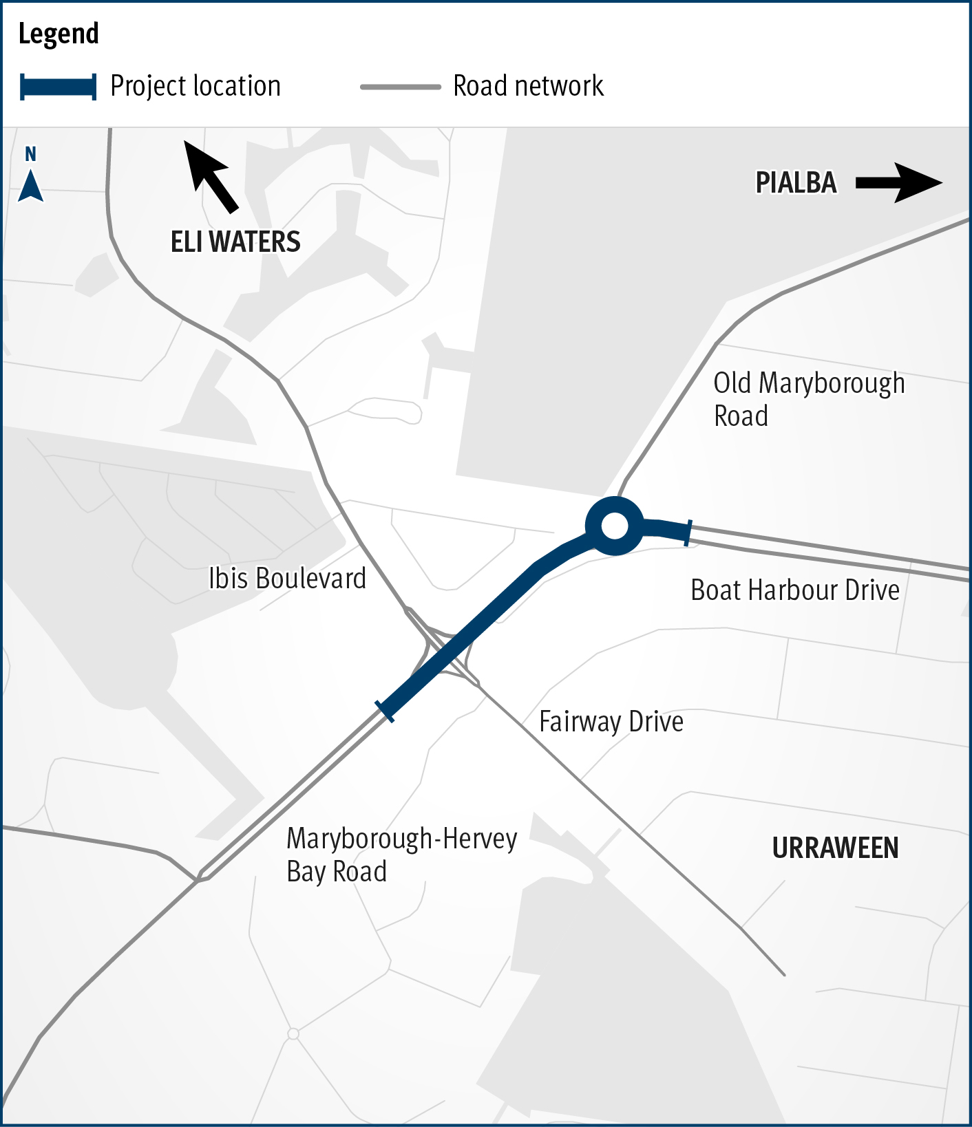 Maryborough-Hervey Bay Road, Ibis Boulevard and Fairway Drive intersection, Eli Waters location map