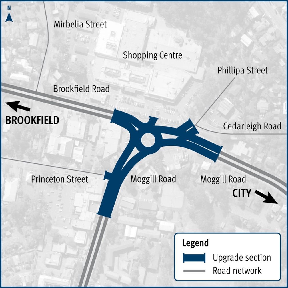 Moggill Sub-Arterial Road and Brookfield Road (Kenmore) intersection upgrade map