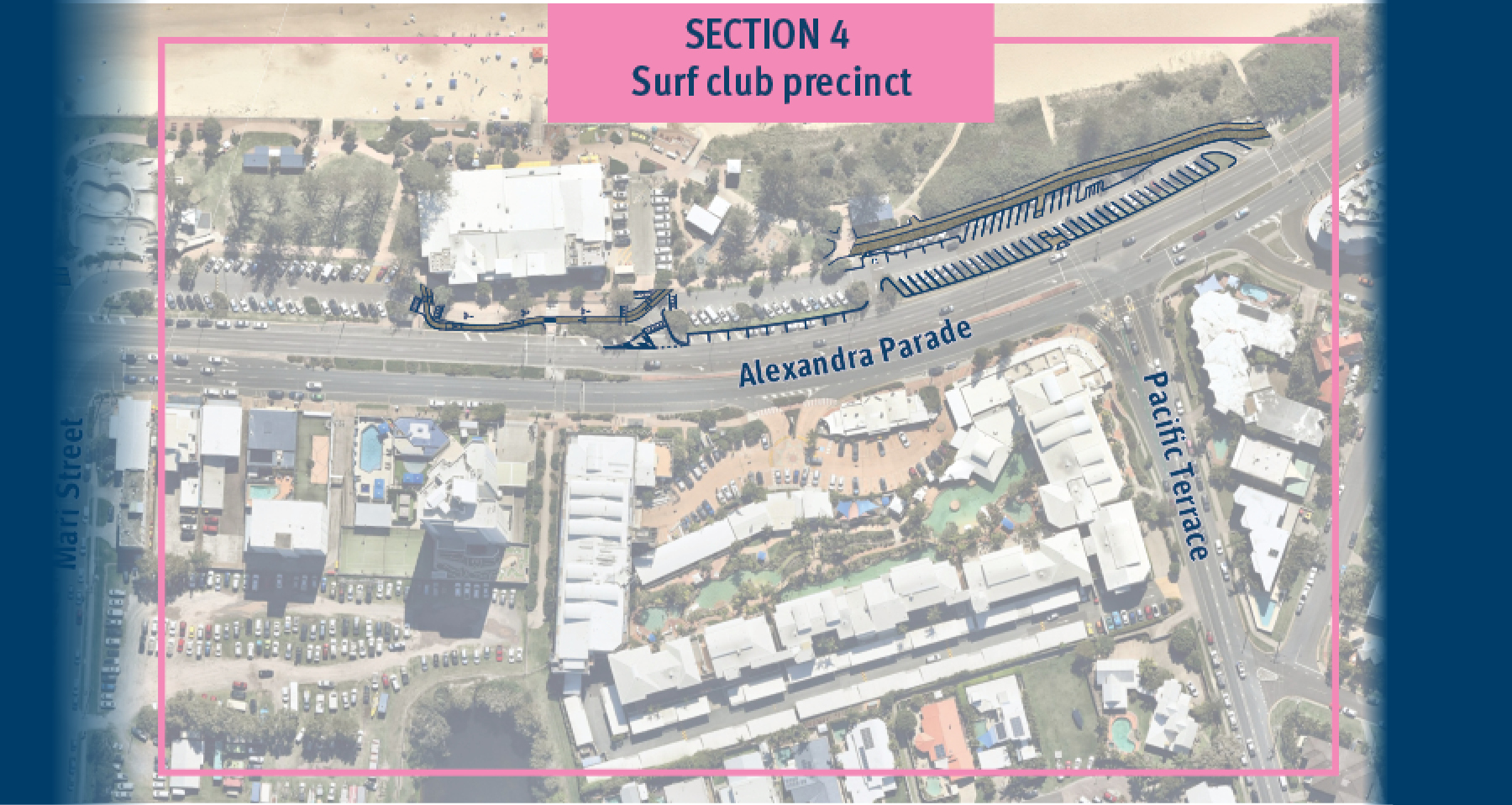 Map of proposed design work on Mooloolaba to Maroochydore Cycleway section 4