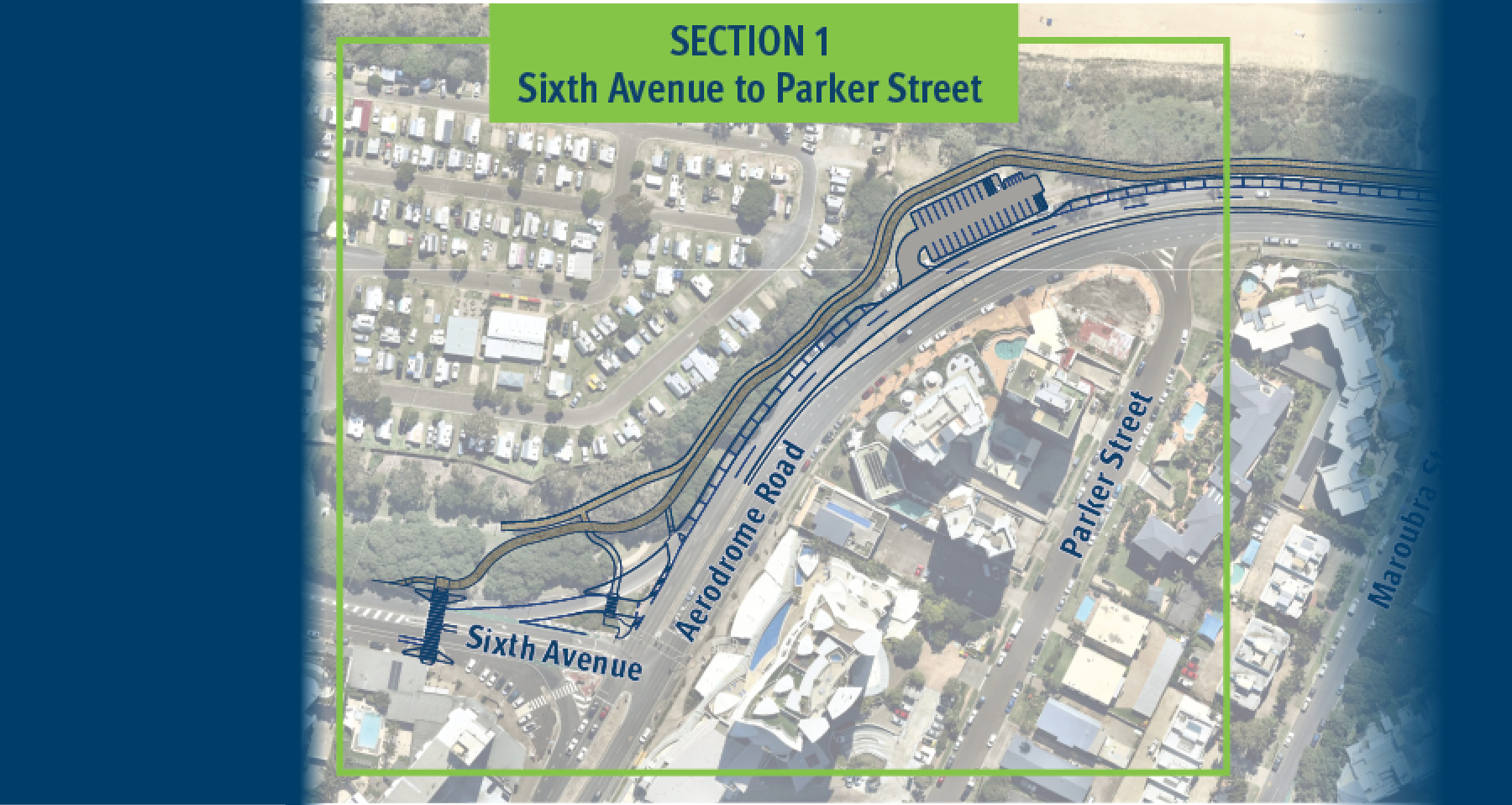 Map of proposed design work on Mooloolaba to Maroochydore Cycleway section 1