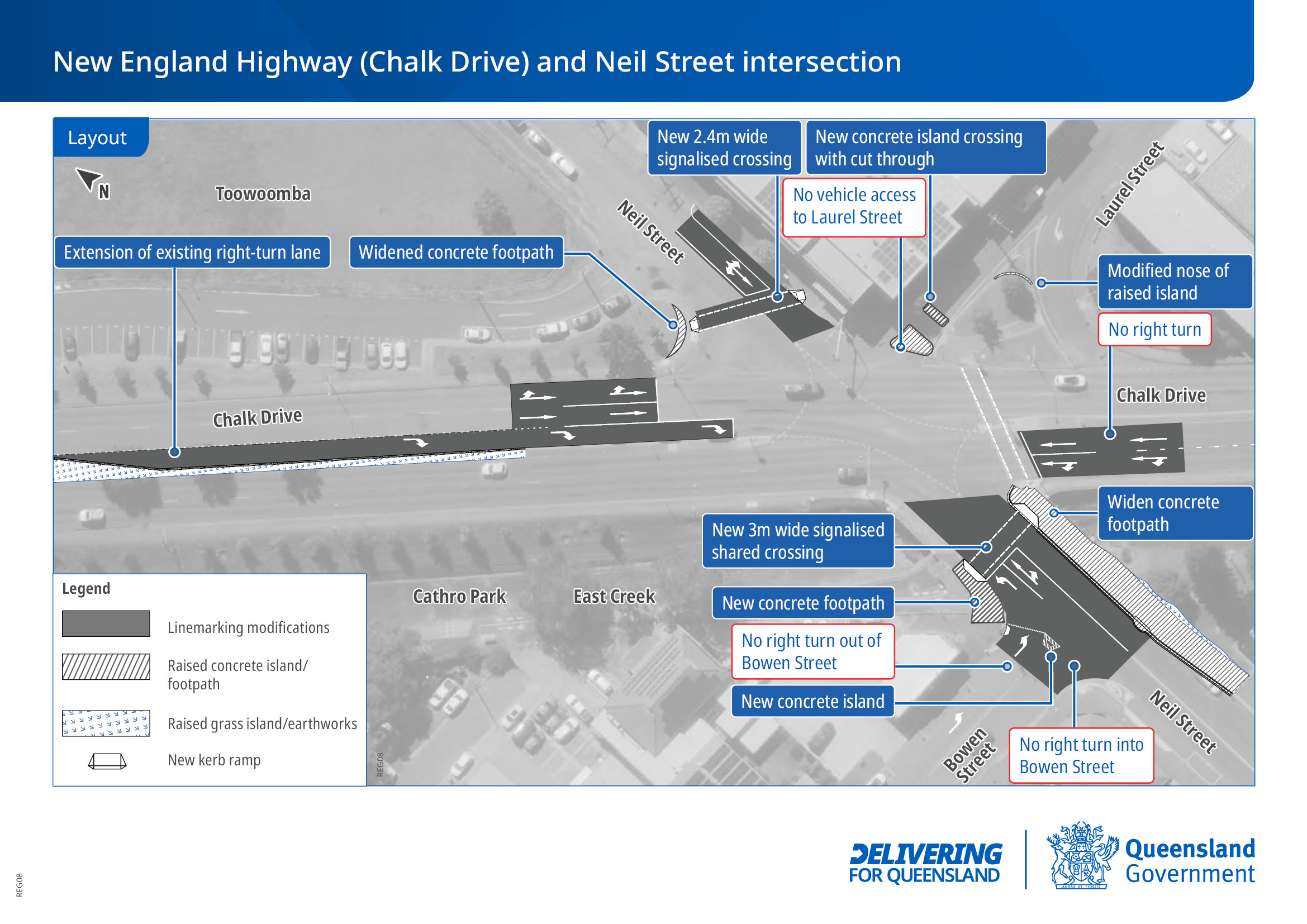 Design drawings of New England Highway Chalk drive and Neil street intersection