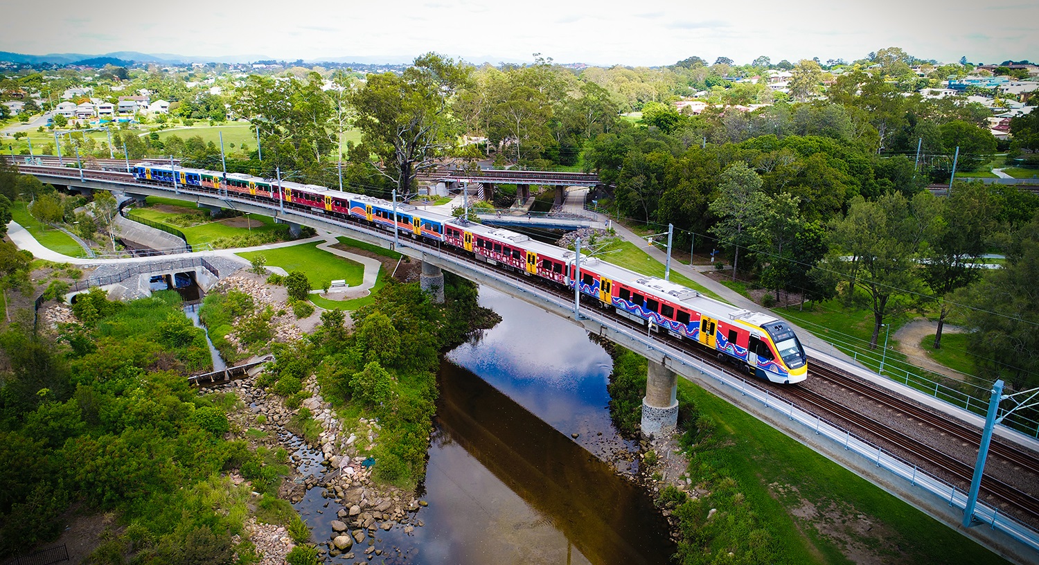 Colour Train Train going over bridge