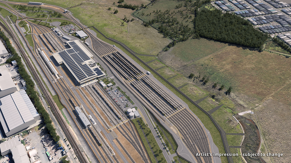 Artist's impression of an overhead view of Ormeau rail facility