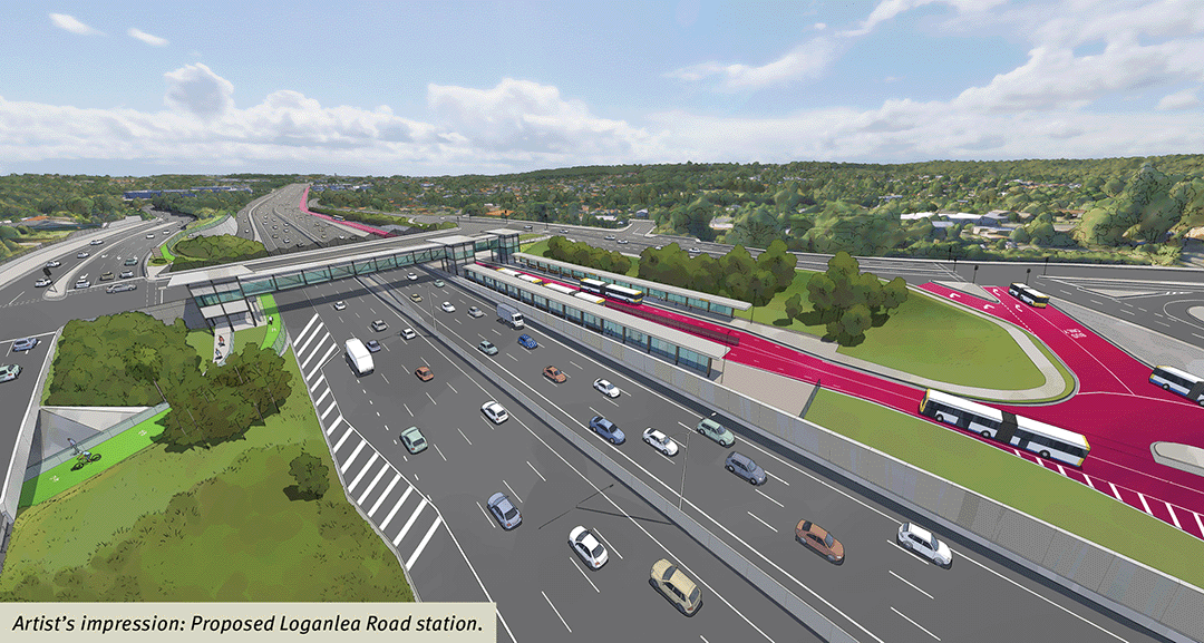 Artist impression of aerial view of proposed Loganlea Road station