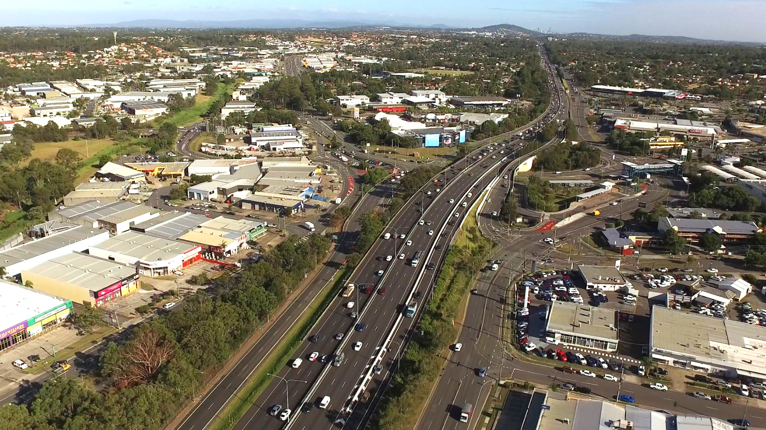 Aerial view of Pacific Motorway through Springwood