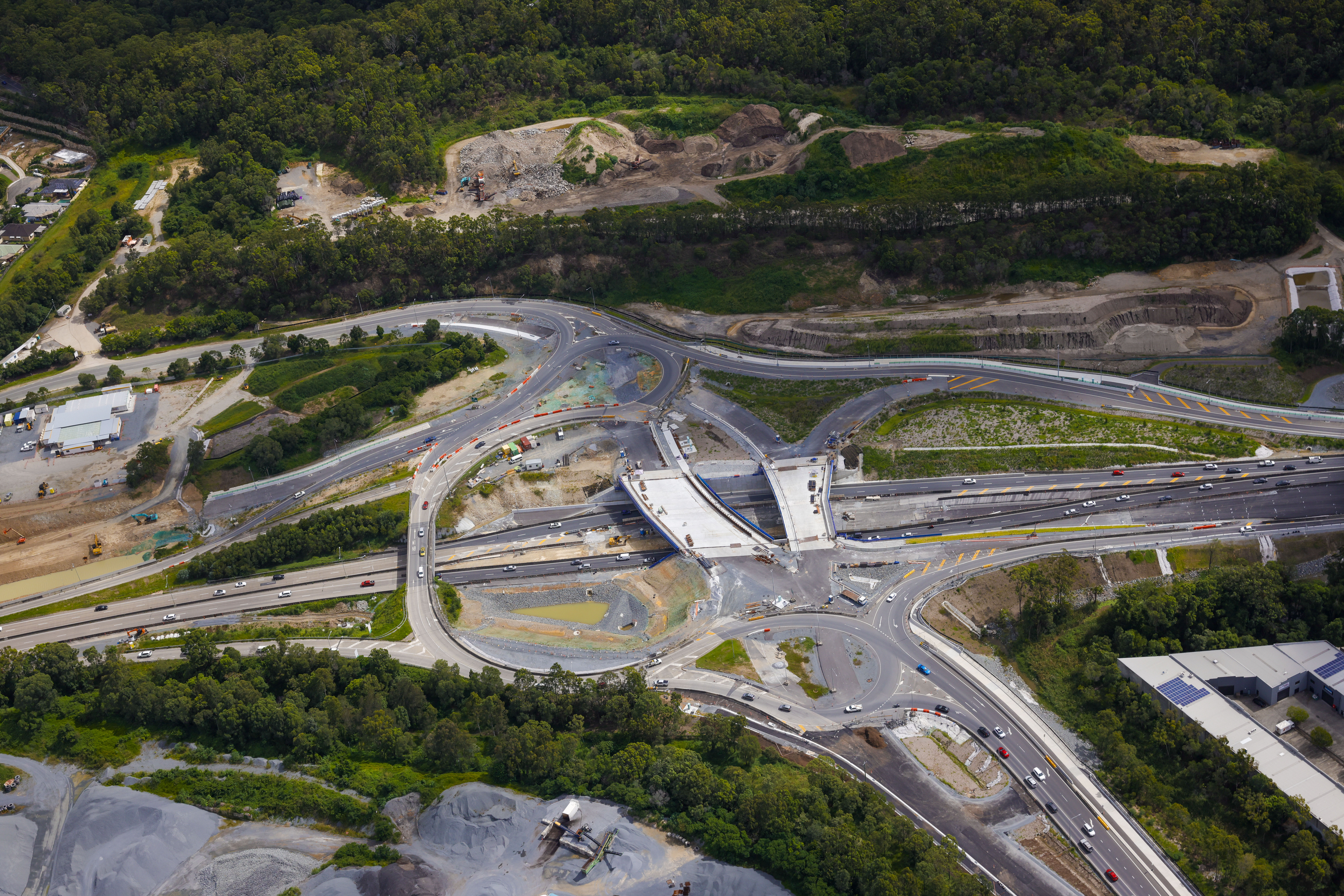 220129-143857-AbovePhotography-093567 Image caption: Construction work in progress to upgrade the Burleigh Interchange to a Diverging Diamond Interchange at Exit 87.