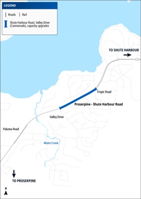 Project location along Proserpine-Shute Harbour Road from the roundabout at Tropic Road to the intersection at Paluma Road and Abell Road.
