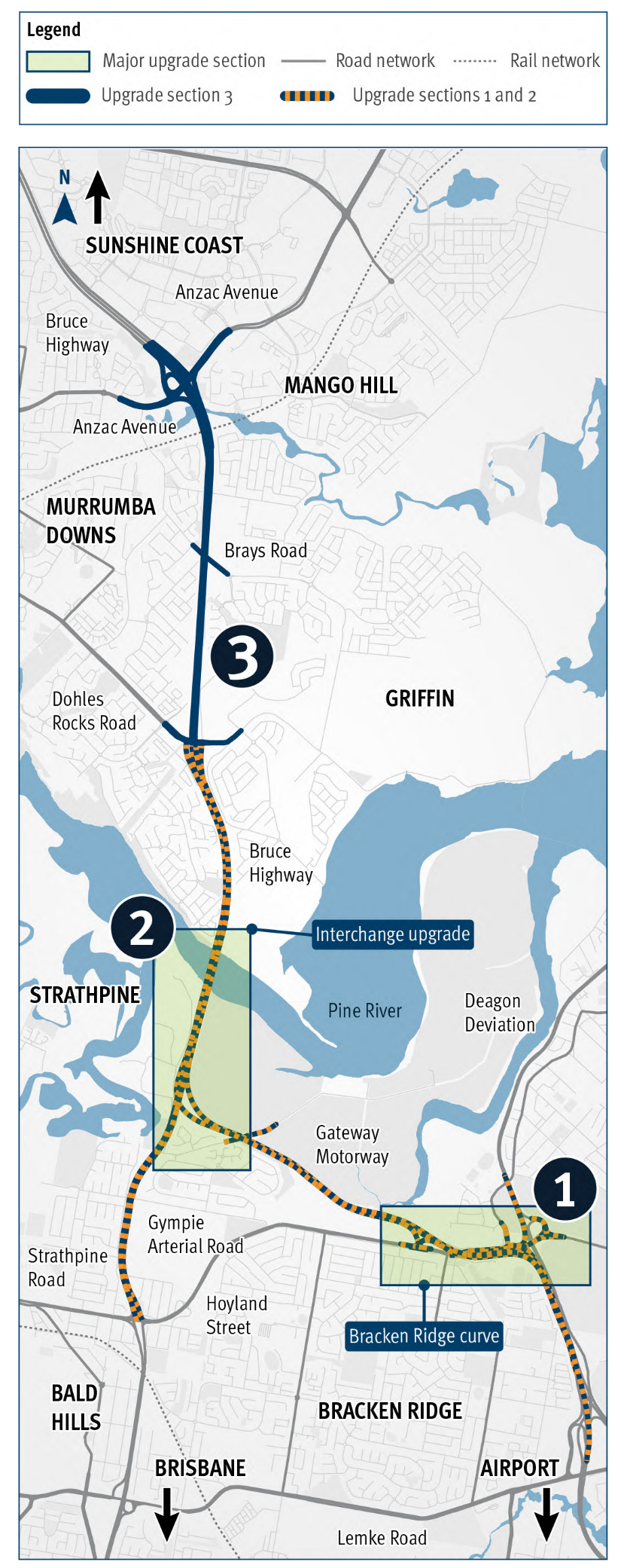 Gateway Motorway and Bruce Highway Upgrades location map - December 2023