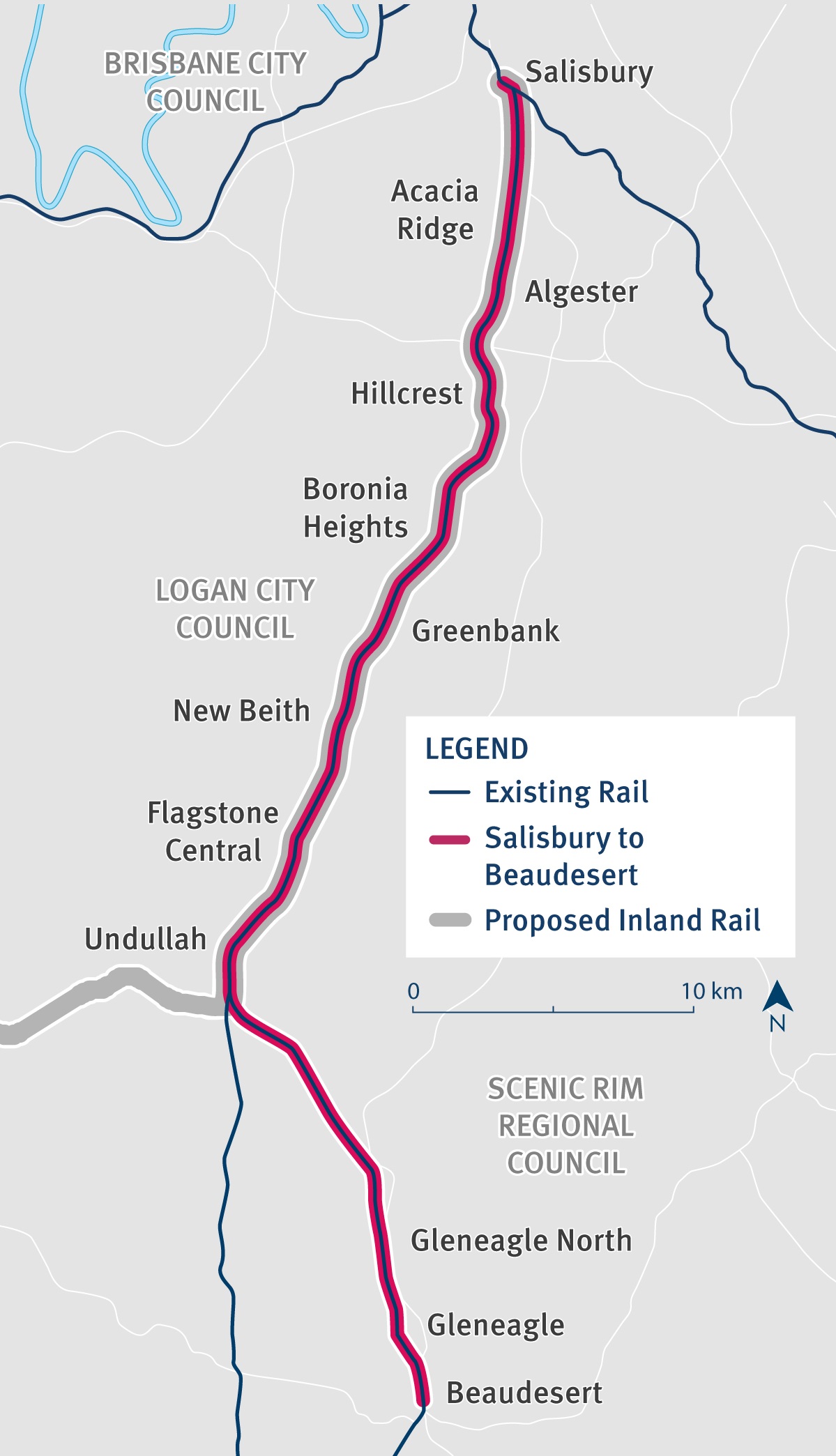 Map showing the Salisbury to Beaudesert project area