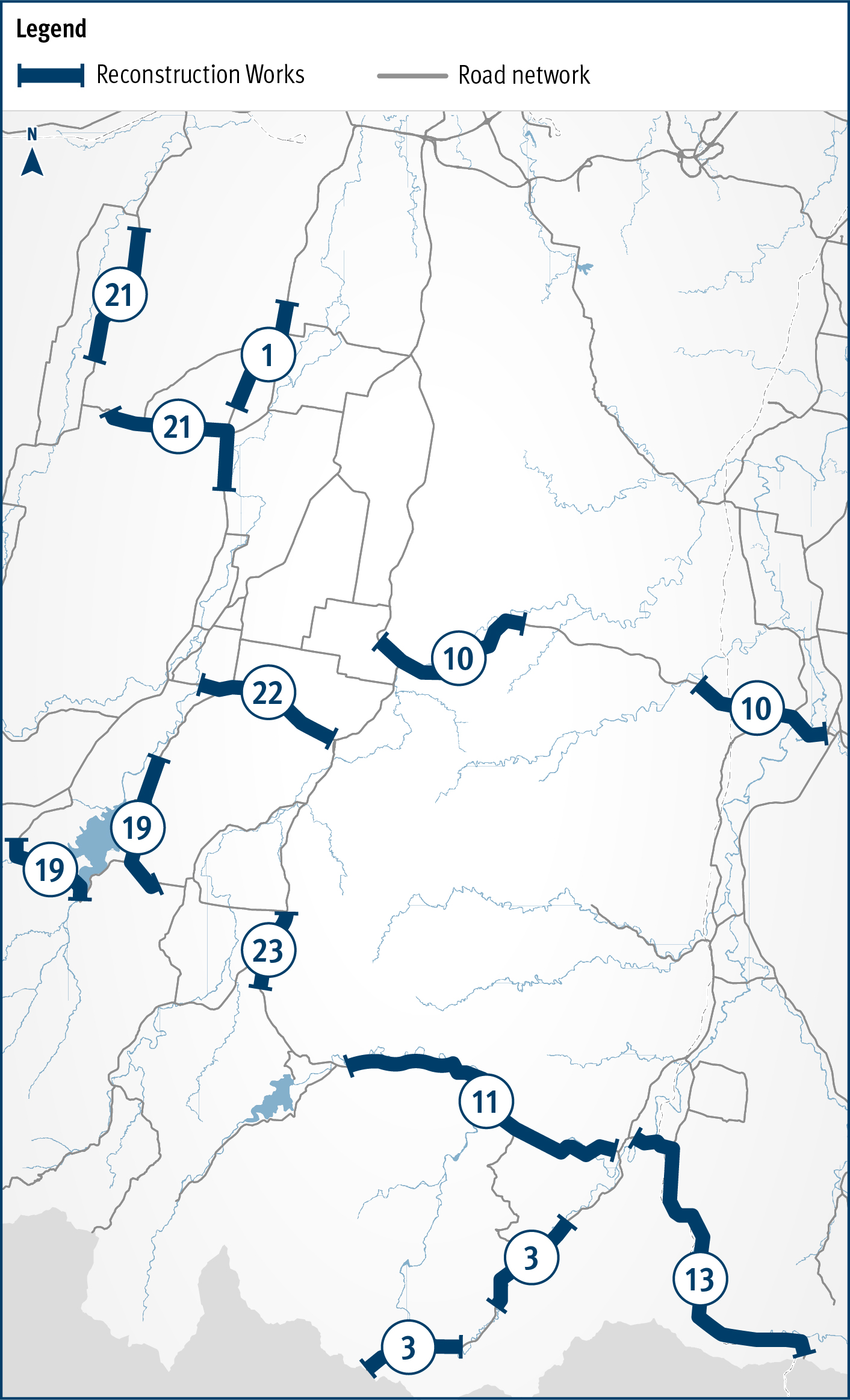 map showing location of various projects relating to the South Coast 2020–21 flood reconstruction works project