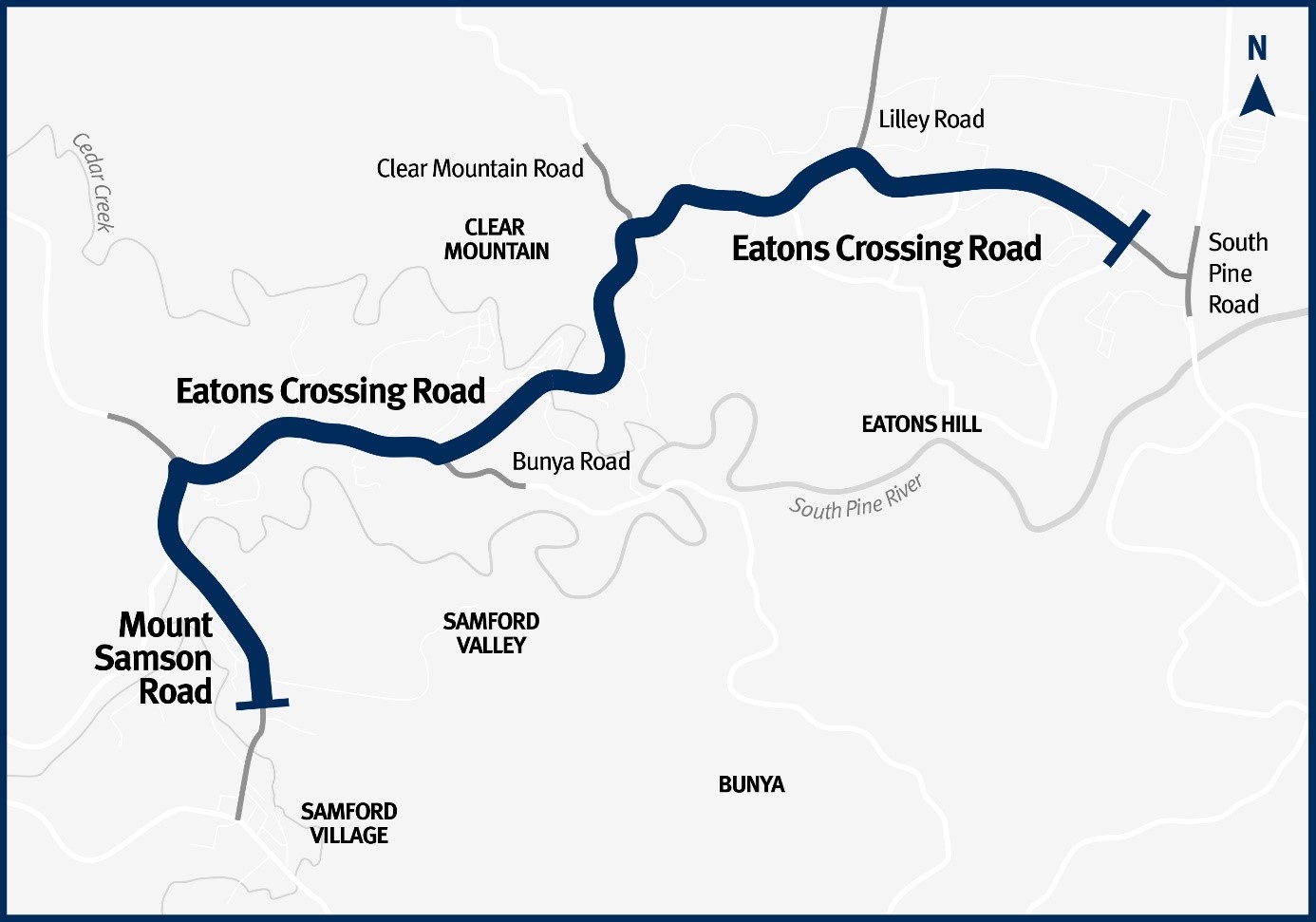 Strathpine - Samford Road (Eatons Crossing Road and Mount Samson Road), improve intersection and route safety project map
