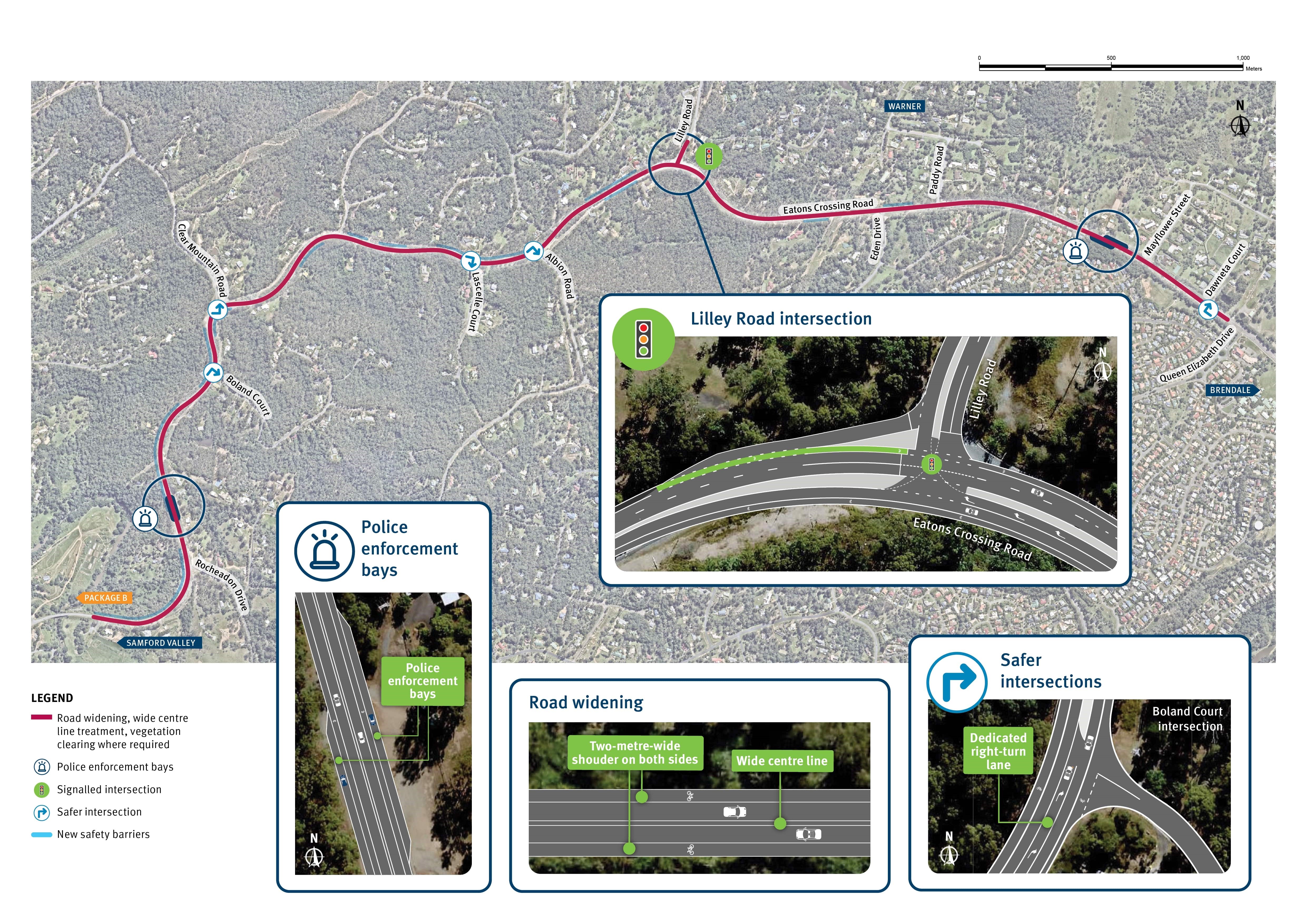 Aerial map of Package A work being carried out on Strathpine Samford Road Route project. 