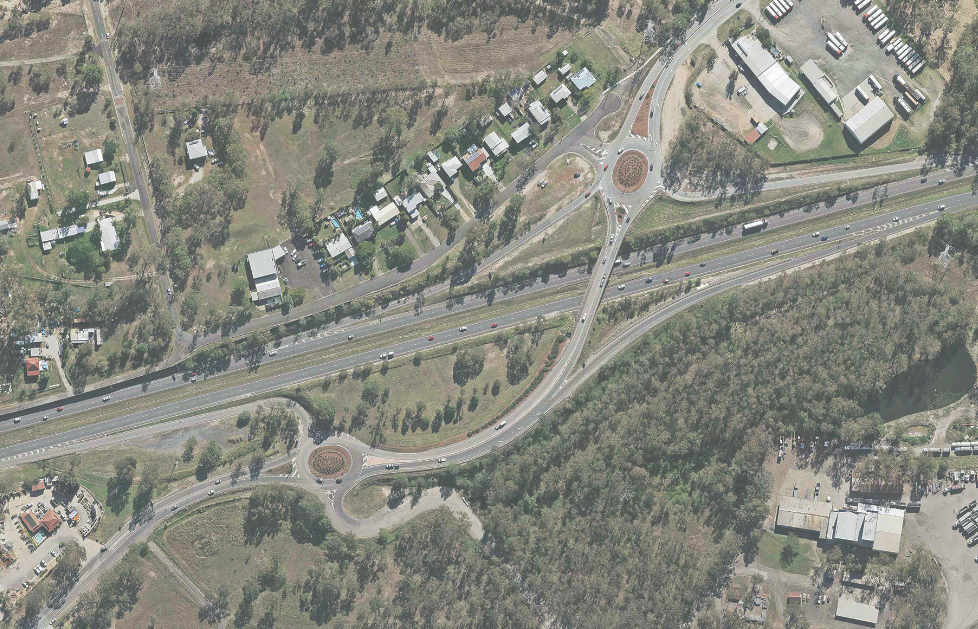 Warrego Highway Mount Crosby upgrade project area aerial image