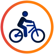  Icon of stick figure riding a bicycle with a circle around it