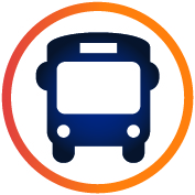 Icon of a bus front on with a circle around it