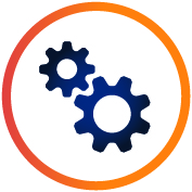  Icon of a small and large cog wheel with a circle around it