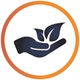 Icon of a hand holding a leaf with a circle around it