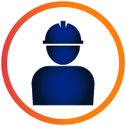  Icon of a stick figure wearing a hard hat with a circle around it