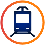  Icon of a tram front on with a circle around it